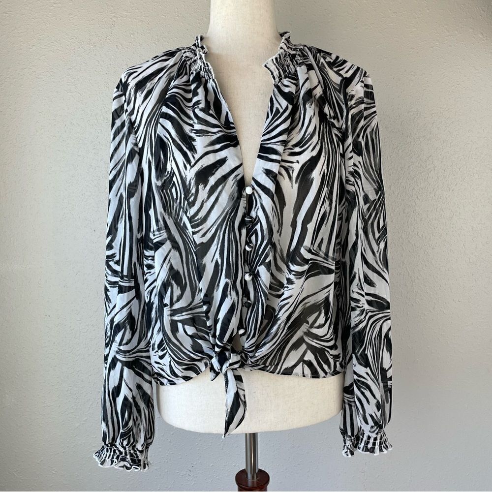 NWT Ley Fen Zebra Print Sheer Blouse Top Size L